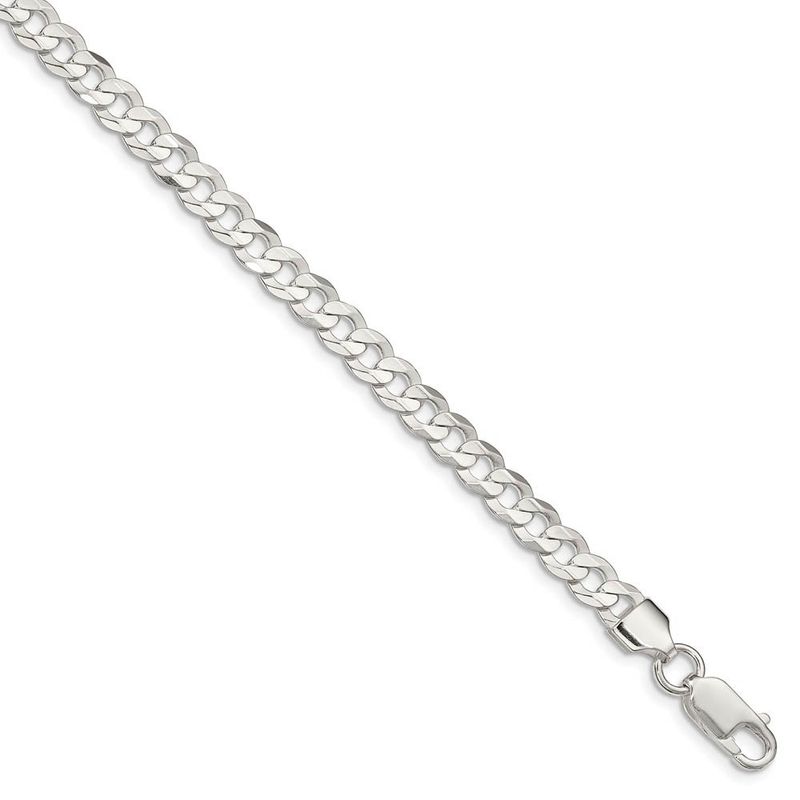 5.6mm Sterling Silver Solid Concave Beveled Curb Chain Bracelet, 8 In